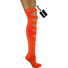 Neon Orange Ripped Effect Over The Knee Socks Neon Orange Ripped Effect Over The Knee Socks